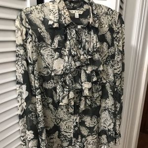 Cabi sheer black &white , long sleeve blouse;Med.